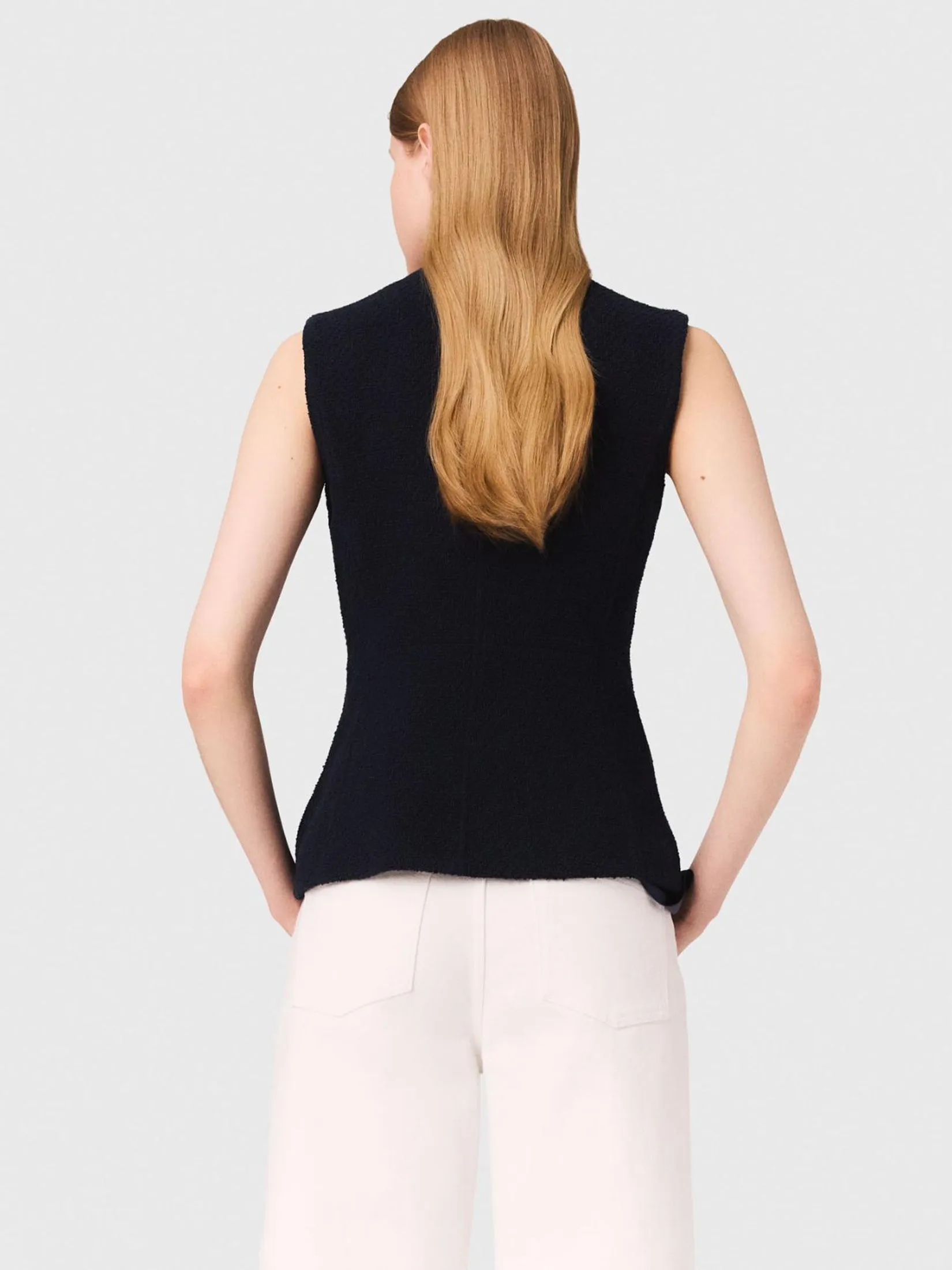 MAJE Women Long Jacket Sleeveless Tweed