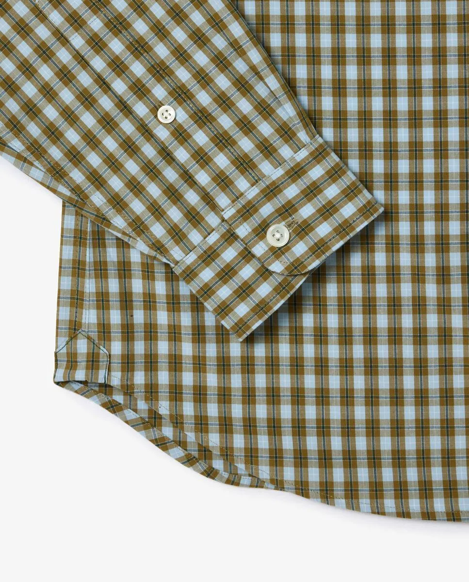 LACOSTE Khaki GreenChecked Poplin Shirt