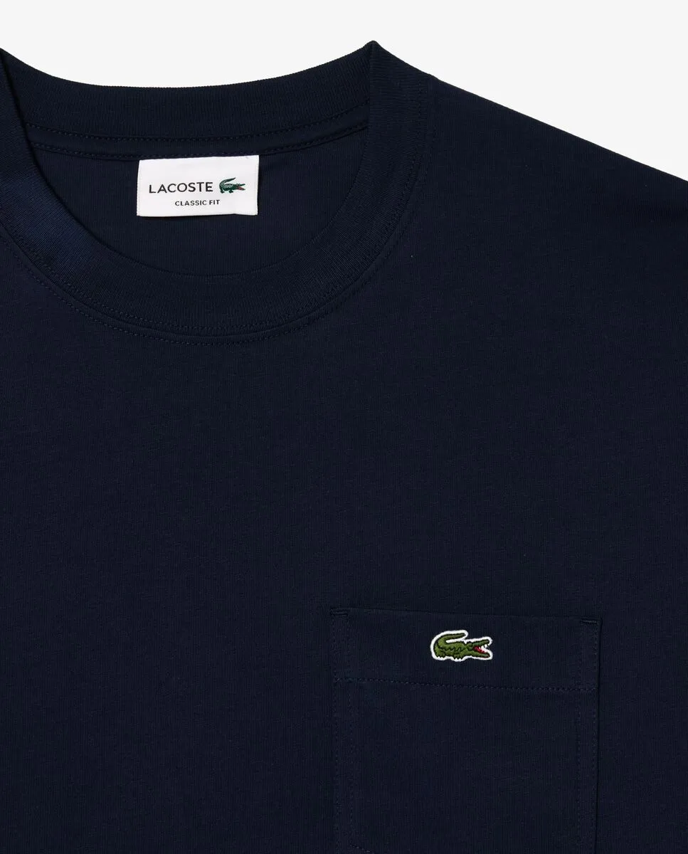 LACOSTE Cotton T-Shirt With Breast Pocket Blue