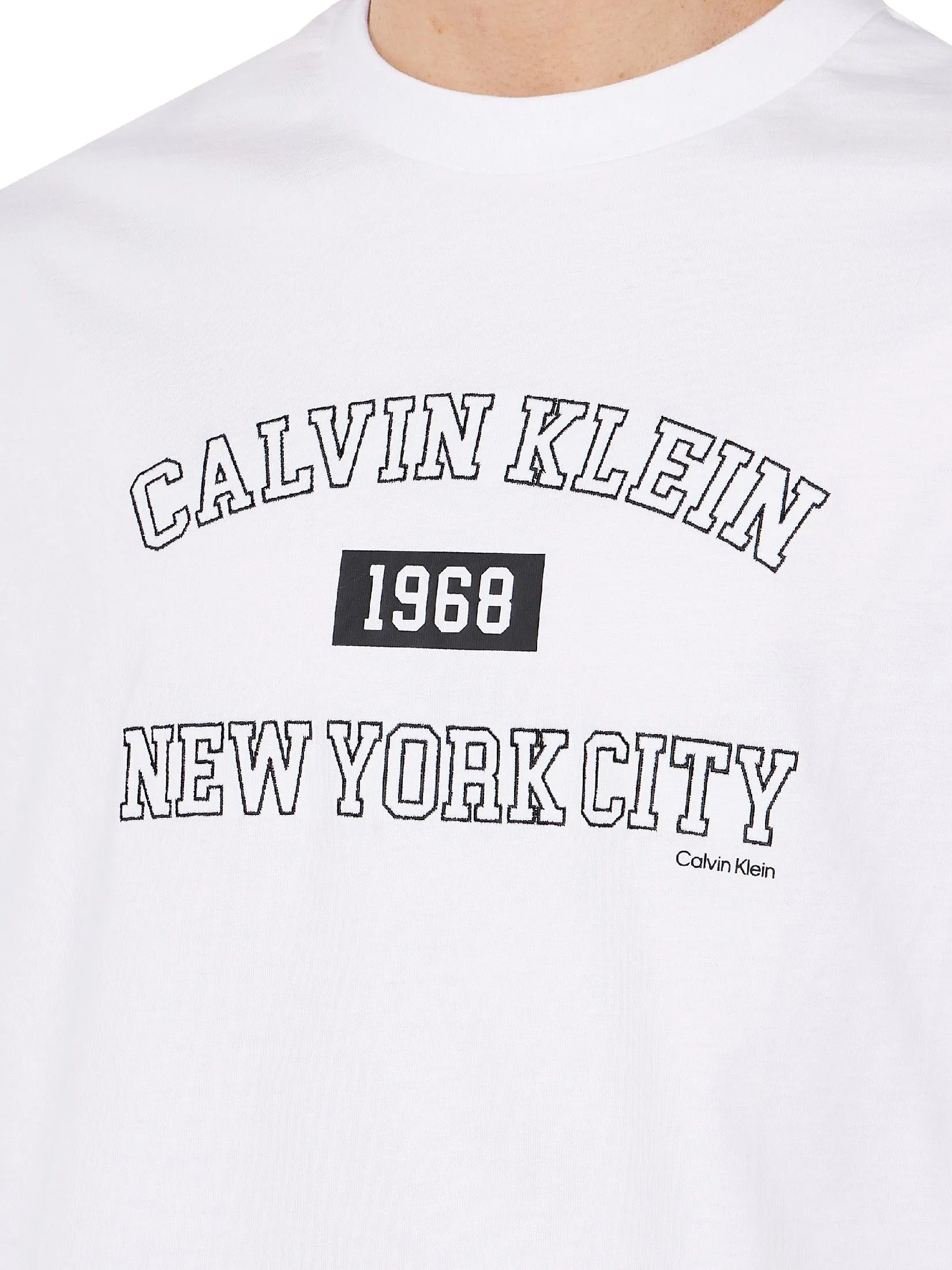 CALVIN KLEIN Men's Relaxed Fit New York Varsity Logo Short Sleeve T-Shirt White