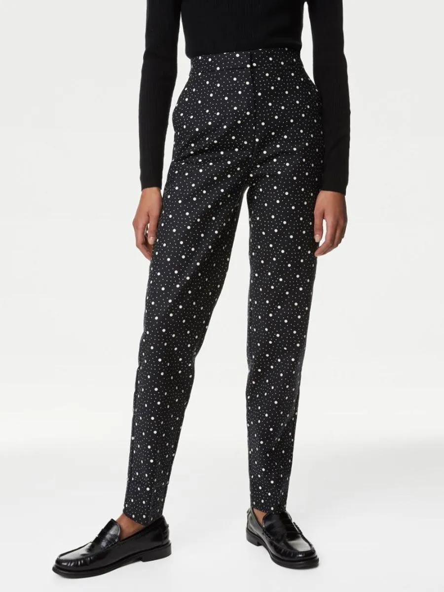 MARKS & SPENCER Women Trousers Cotton Rich Printed Slim Fit