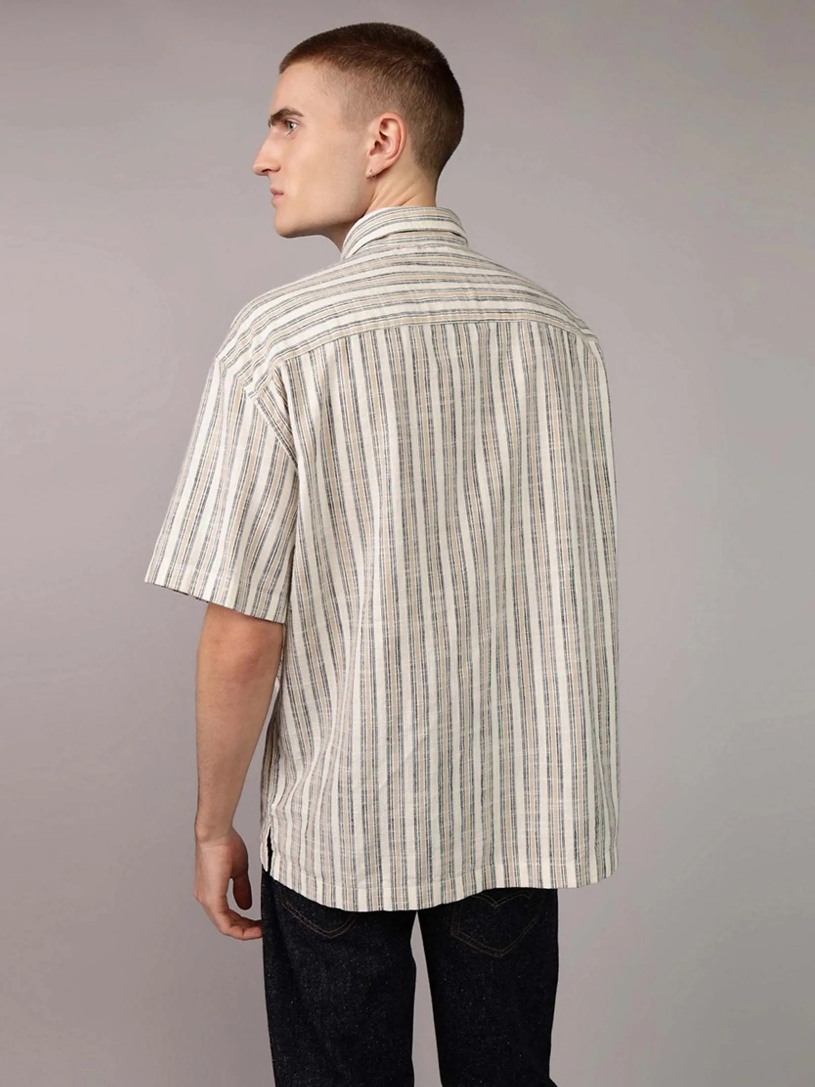 AMERICAN EAGLE MEN SS OVERSIZED CSC TERRY SLUB SHIRT 121 PEBBLE