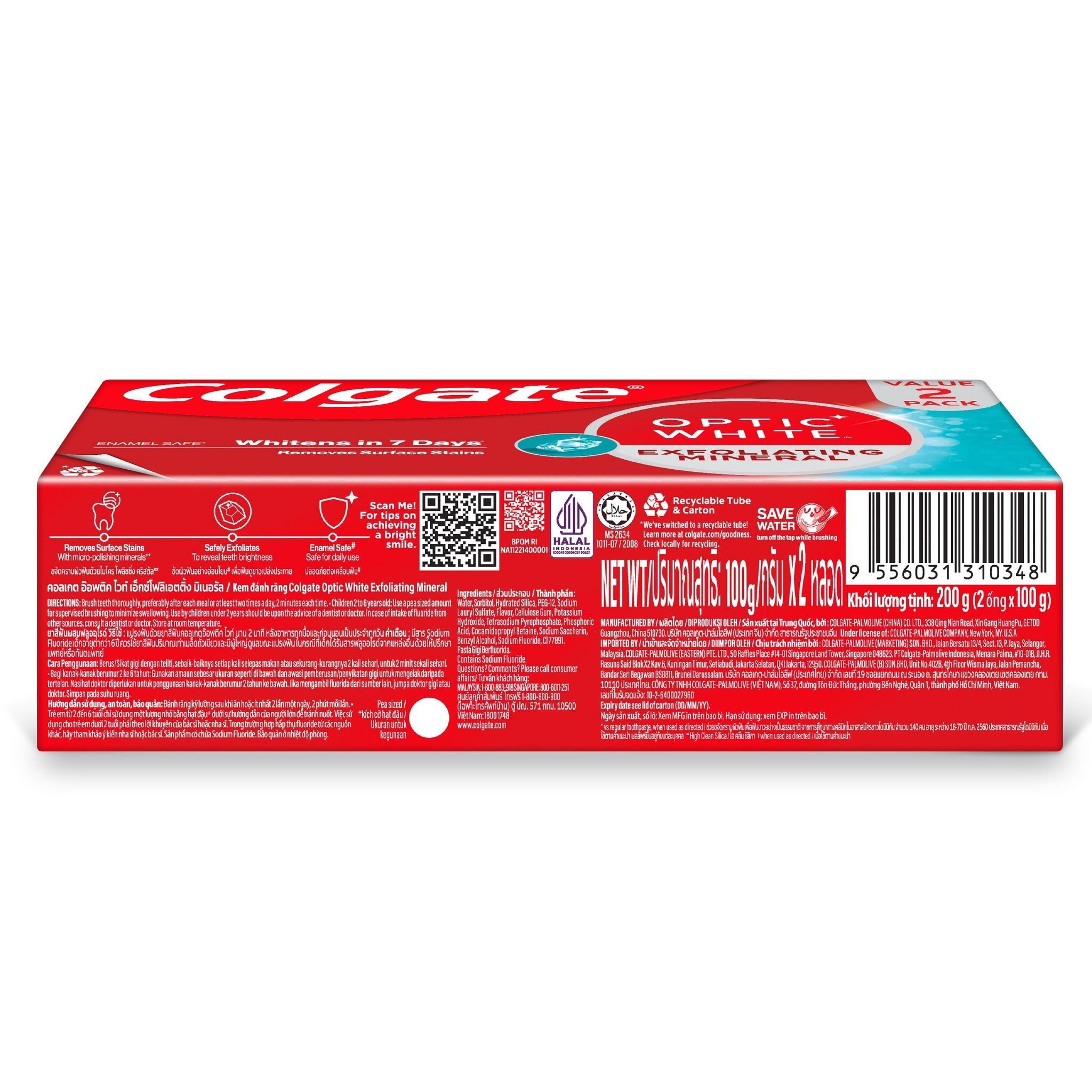 Colgate Toothpaste Optic White Exfoliating Mineral 100 G.Twin Pack
