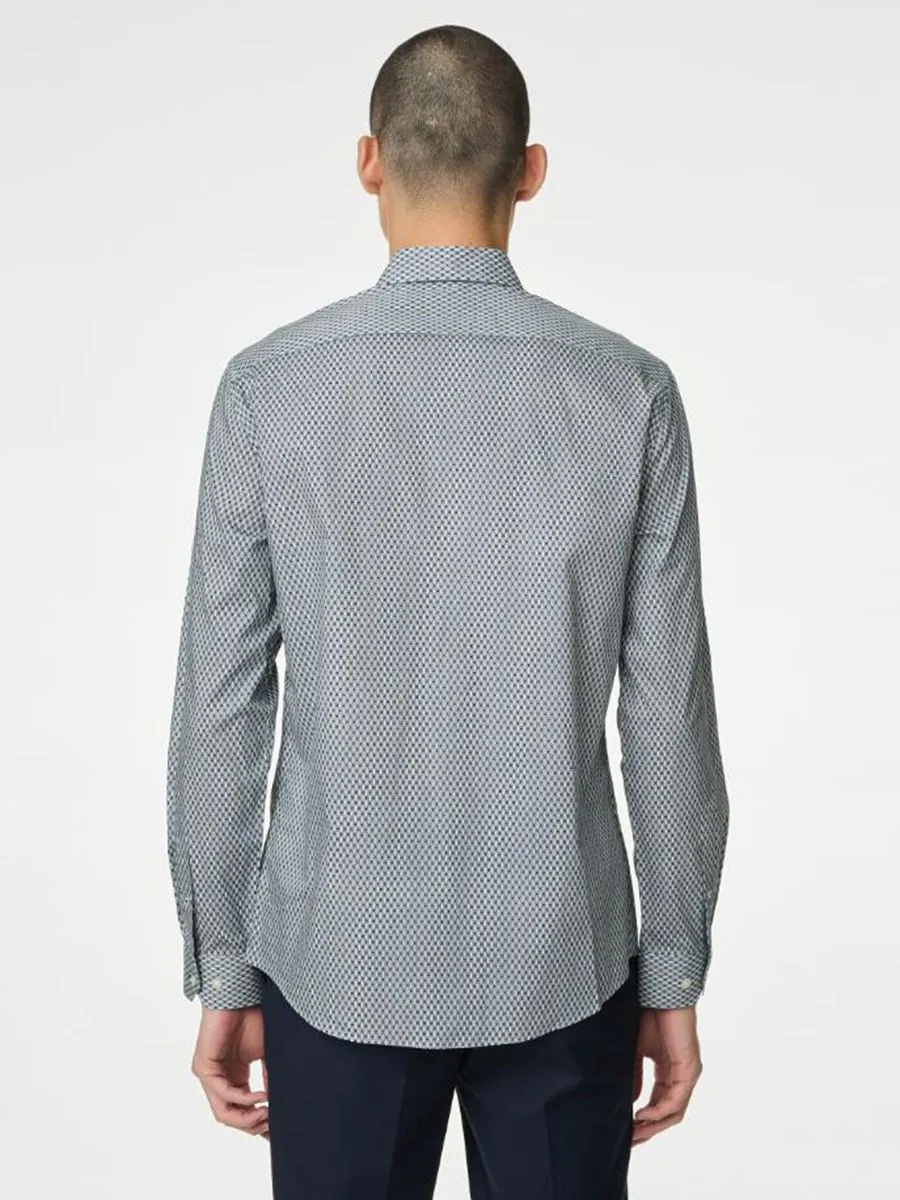 MARKS & SPENCER Men Shirt Regular Fit Easy Iron Pure Cotton F4_Navy Mix