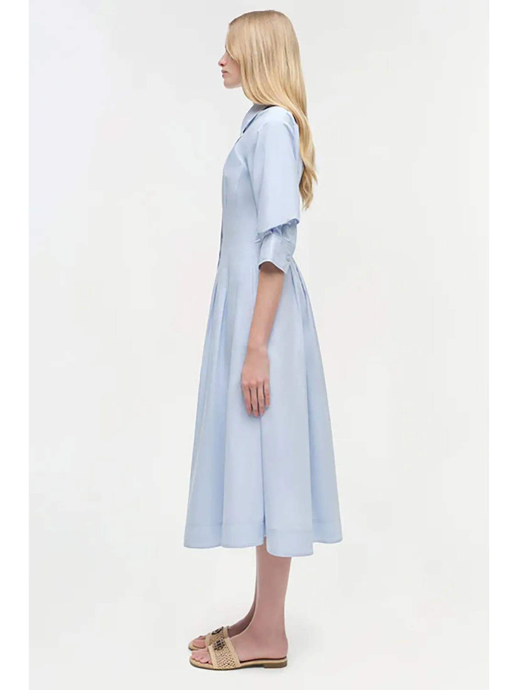 SIMKHAI Women Midi Dress Pintuck Jazz French Blue