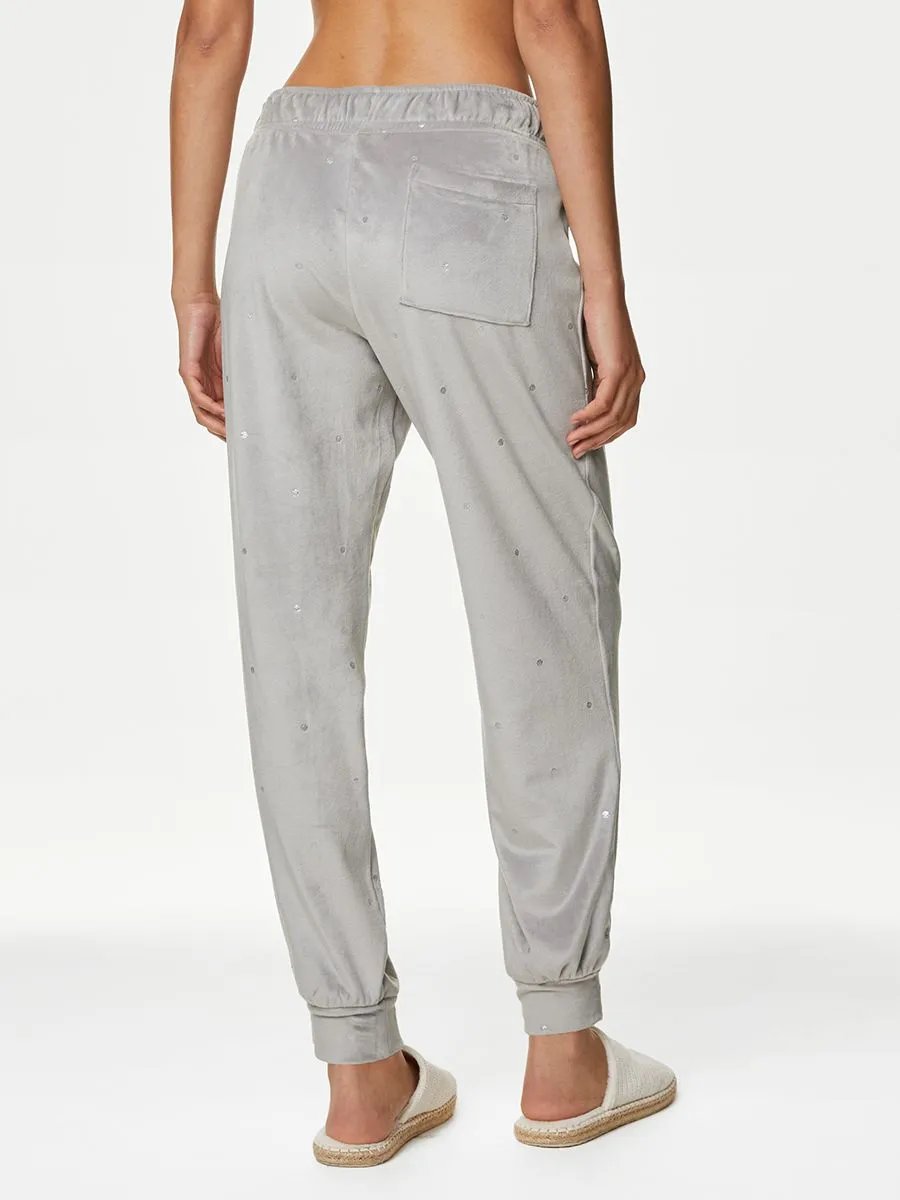 MARKS & SPENCER Women Joggers Flexifit Velour Polka Dot Lounge Medium Grey