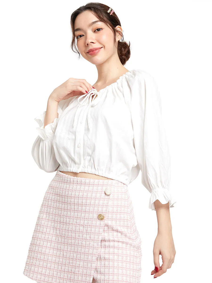 LOLITA Women Blouse Puff Sleeves Tie-Front