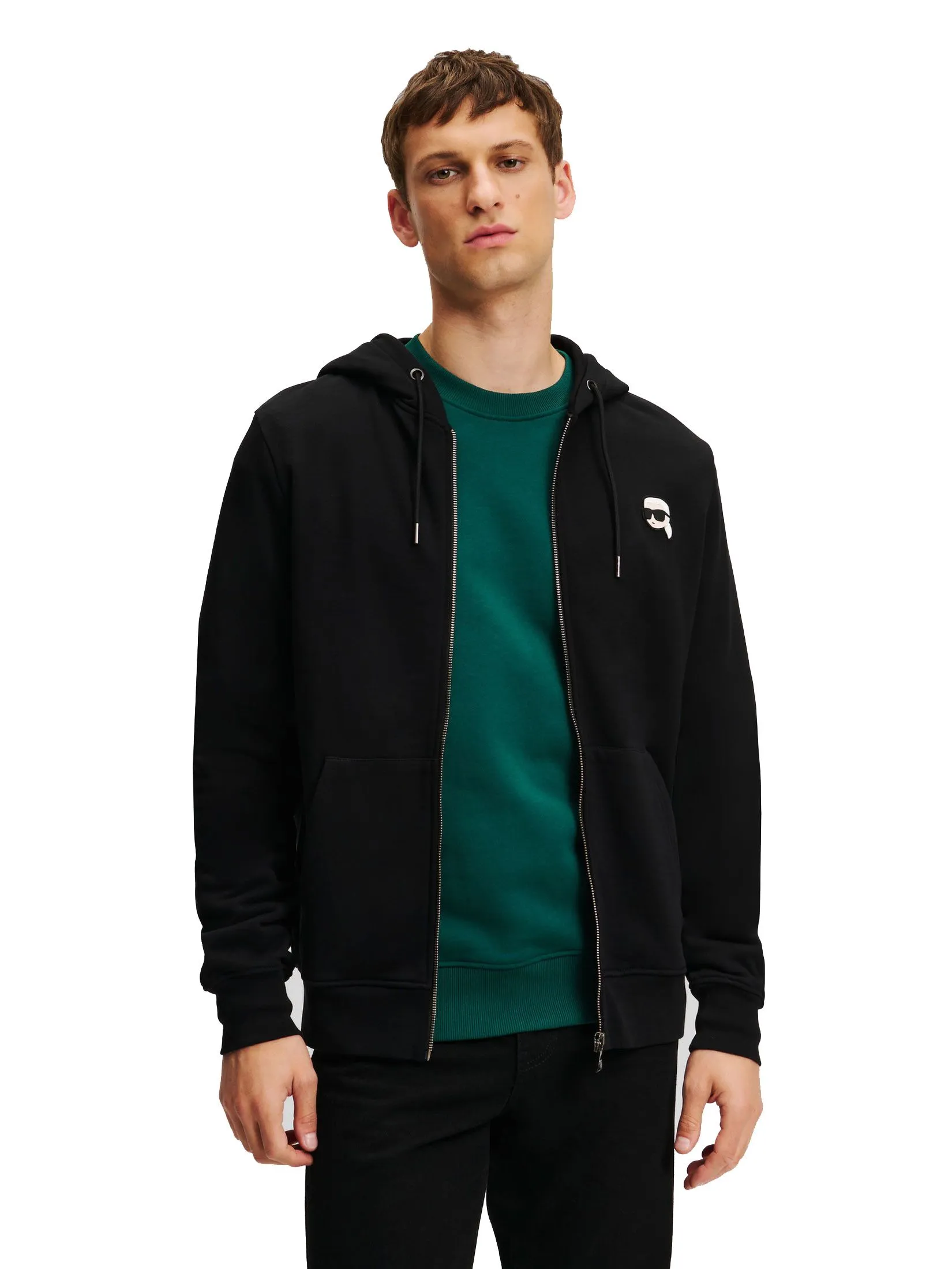 KARL LAGERFELD IKONIK 2.0 MINI ZIP-UP HOODIE BLACK