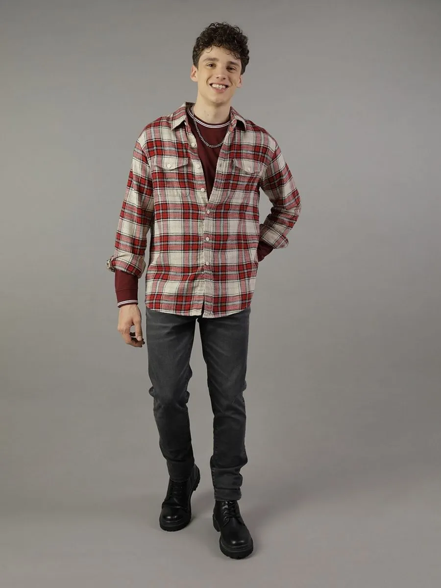 AMERICAN EAGLE MEN CF CSC SALVADOR TWILL FLANNEL 663 RED SPRINKLE