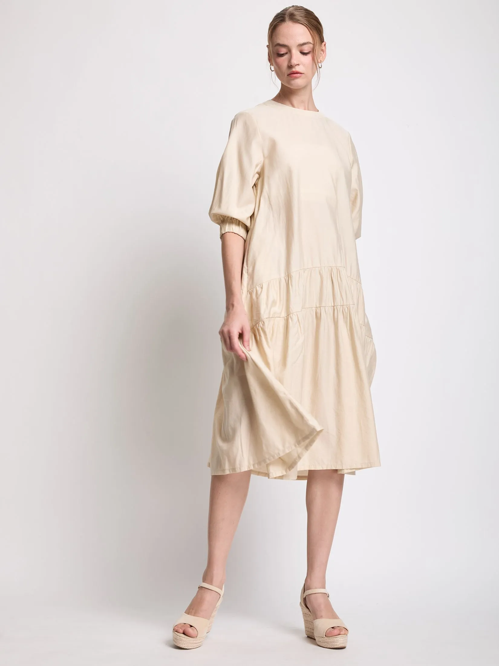 EASY PIECES Women Dress Short Sleeves Round Neckline Solf Silhouette