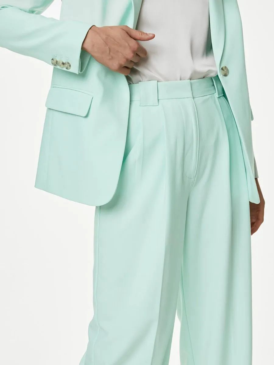 MARKS & SPENCER Women Trousers Pleat Front Relaxed Straight Light Green