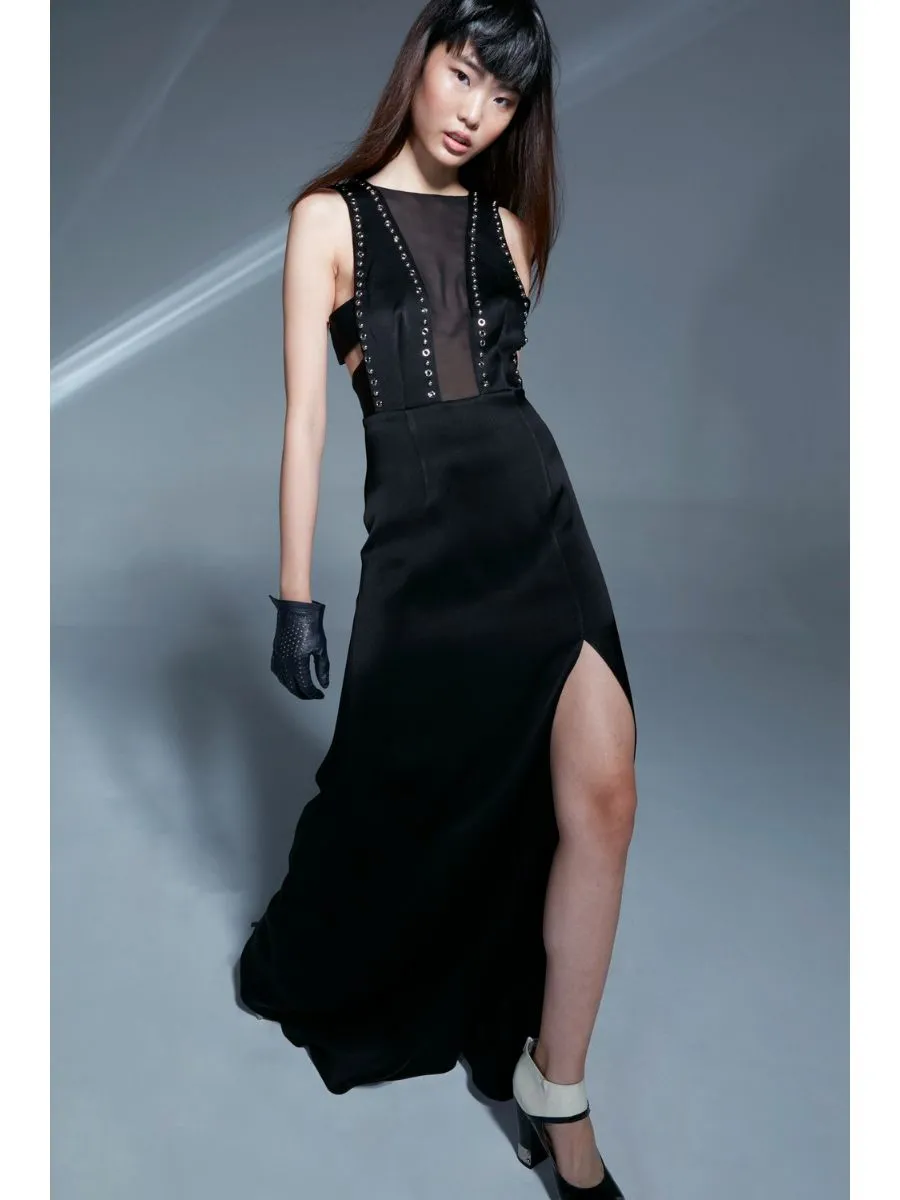 SENADA WOMEN STUDDED BLACK MAXI DRESS