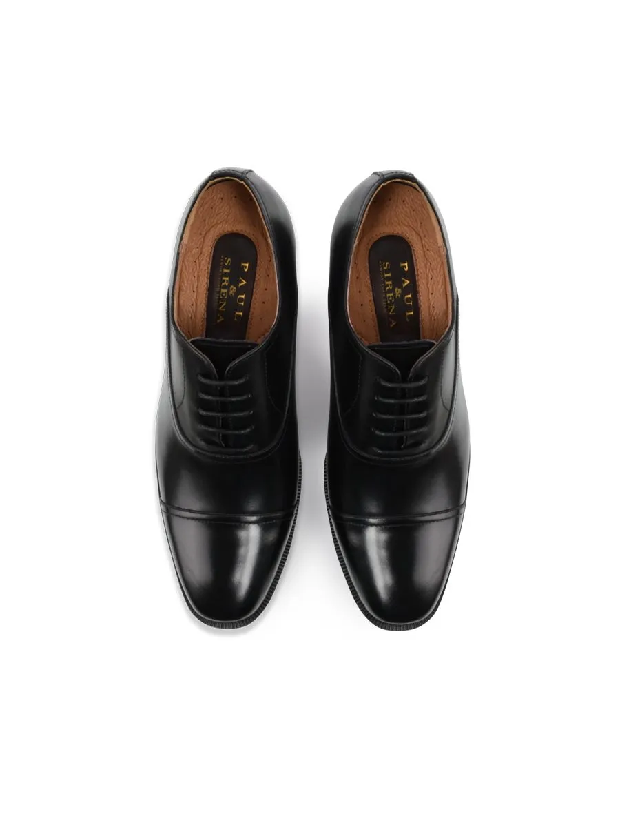 SIRENA Black Leather Court Shoes Rounded Toe High Heel 3 inch Ethan