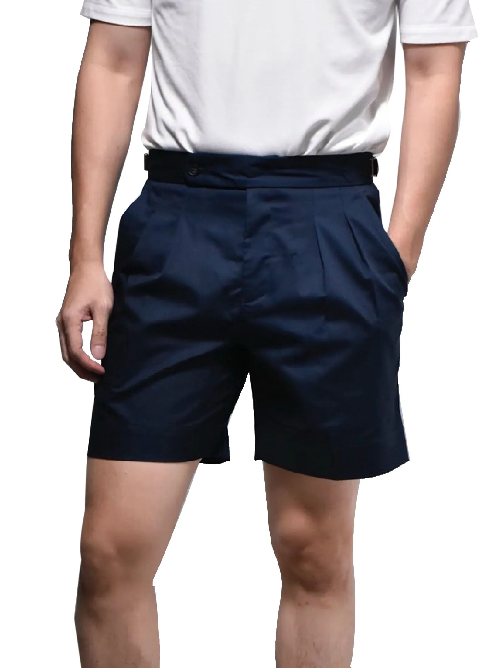 ERA-WON Men's short pant Double belts Classic Shorts Light Navy blue