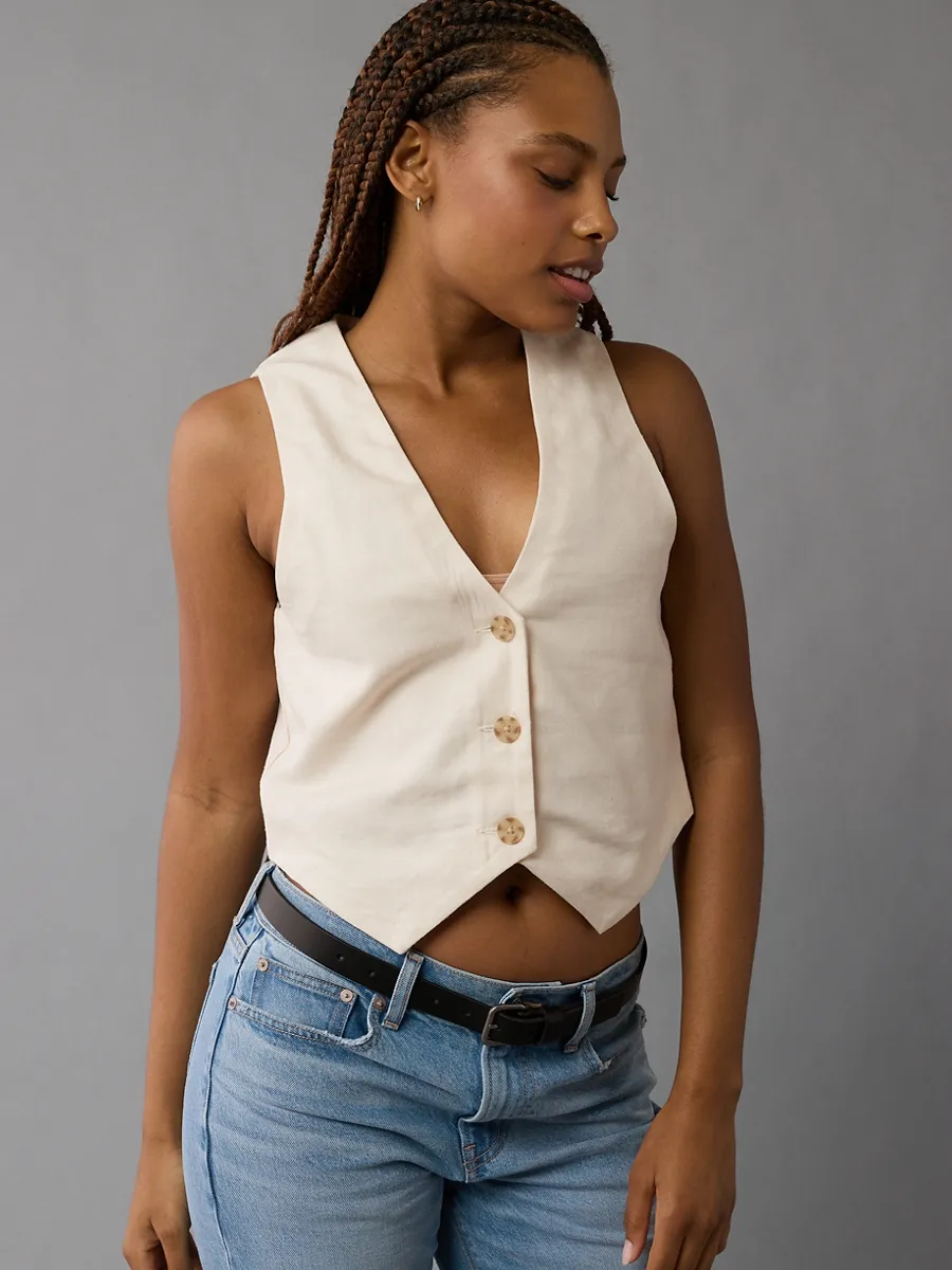 AMERICAN EAGLE WOMEN 3500 LOOSE FIT WAISTCOATS 106 CREAM