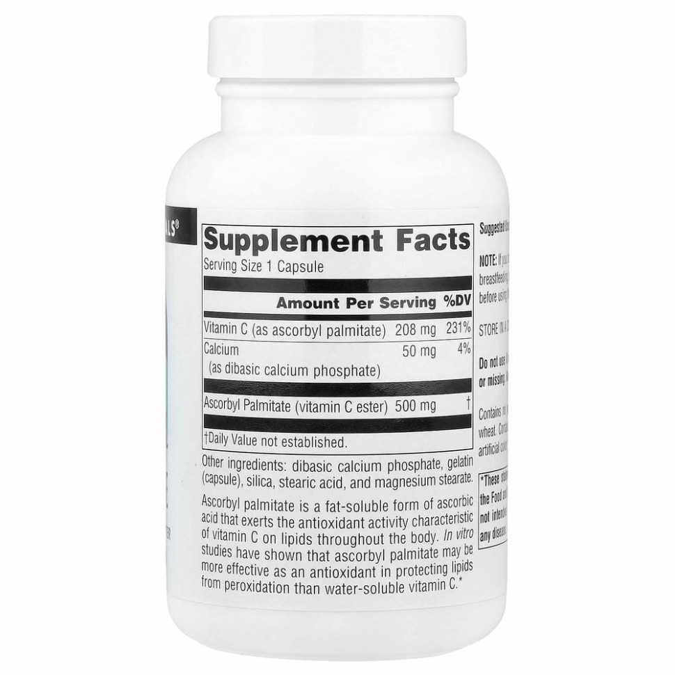 Source Naturals, аскорбил пальмитат, 500 мг, 90 капсул