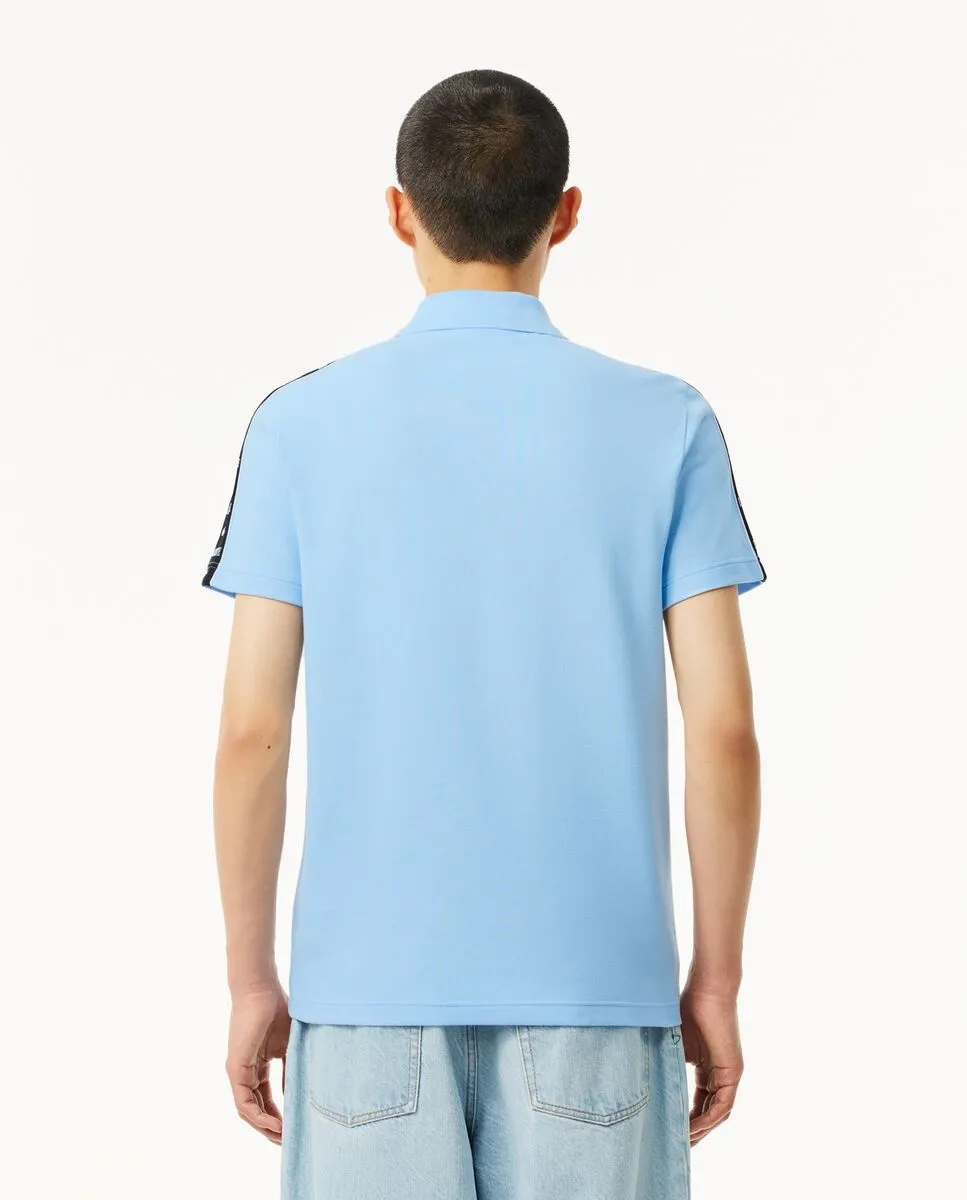 LACOSTE Regular Fit Logo Stripe Mini Piqu  Polo Shirt Blue