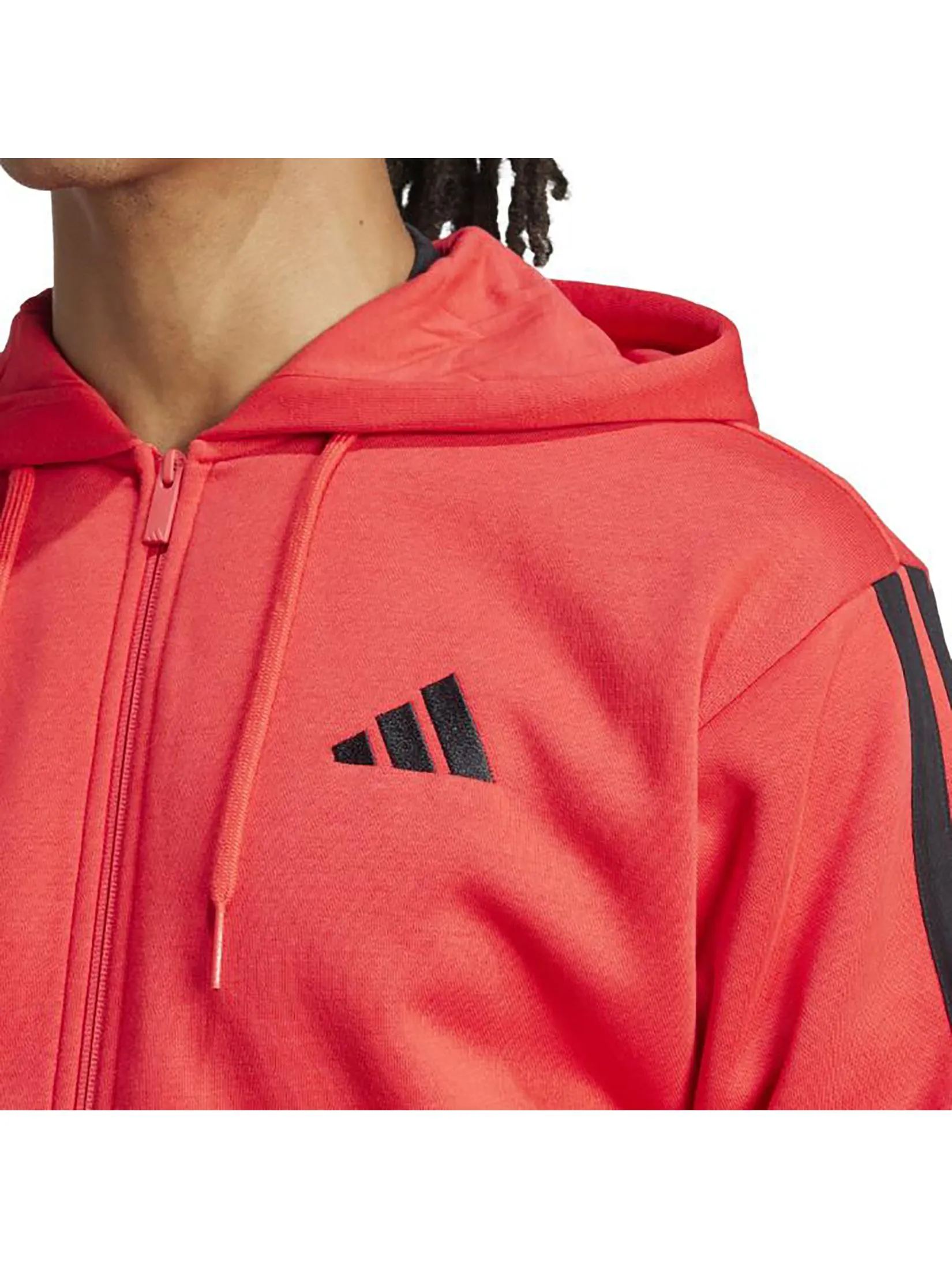 ADIDAS Men Hoodie Essentials 3-Stripes Fleece Pure Ruby / Black