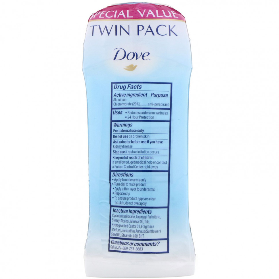 Dove, Invisible Solid Deodorant, порошок, 2 шт. В упаковке, 74 г (2,6 унции)