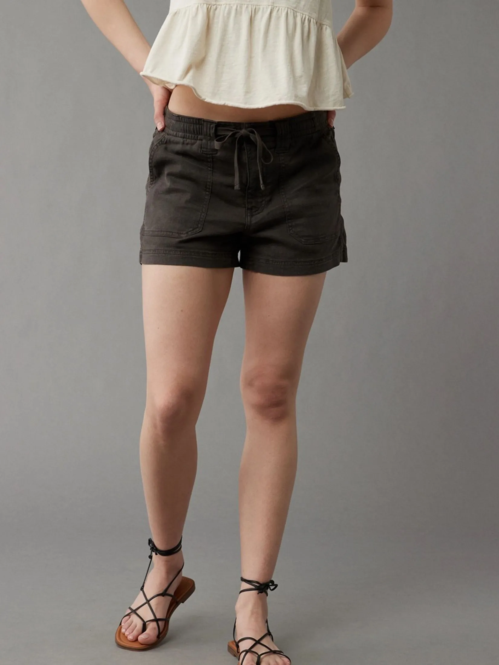 AMERICAN EAGLE WOMEN 7848 LINEN SHORT 014 EBONY