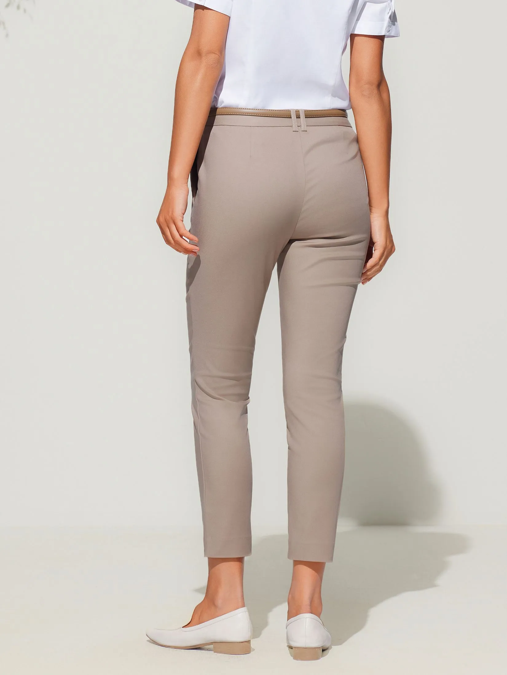 G2000 Women Clothing Cotton Blend Cropped Skinny Casual Pants With Belt Cropped Skinny Shape - Brown