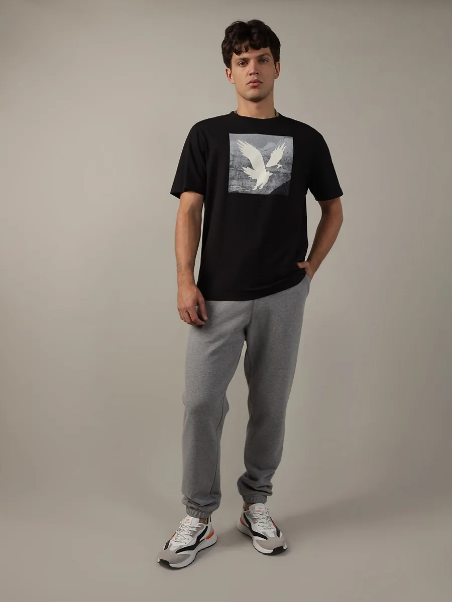 AMERICAN EAGLE MEN G SS CORE BRAND SET IN TEE- PC DYE + SERIOUSLY SOFT WASH 001 BLACK