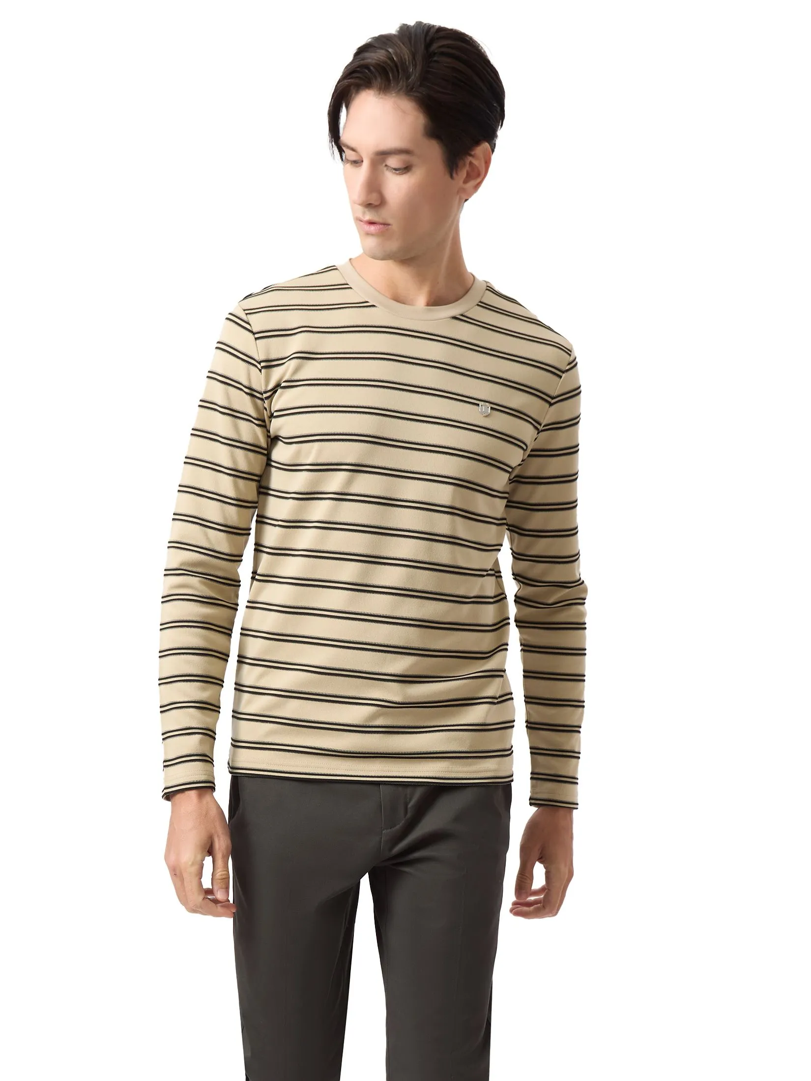 LTD Striped Long-Sleeve T-shirt Men Beige