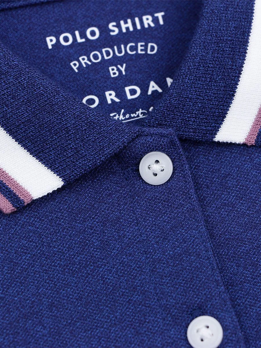 GIORDANO Women's Signature Pique Embroidery Solid Polo Melange Key Largo Blue