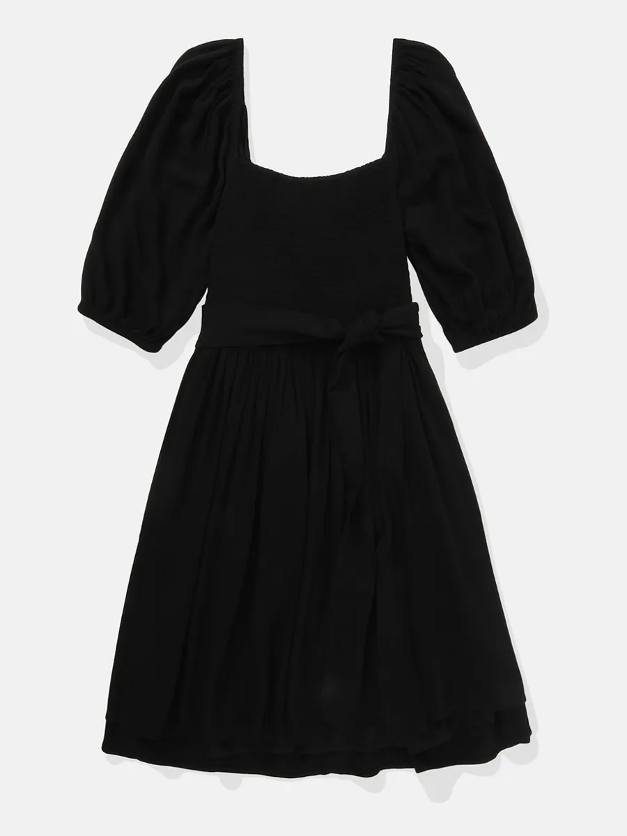 AMERICAN EAGLE WOMEN 7487 REVERSIBLE WRAP SMOCKED MINI 001 BLACK