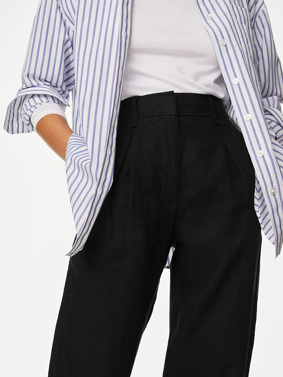 MARKS & SPENCER Women Trousers Pure Linen Tapered Black