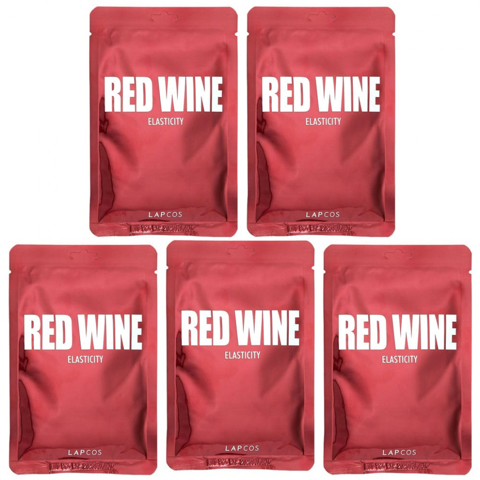 Lapcos, Набор косметических масок с эластичными тканями с красным вином, 5 шт., По 30 мл (1,01 жидк. Унции)
