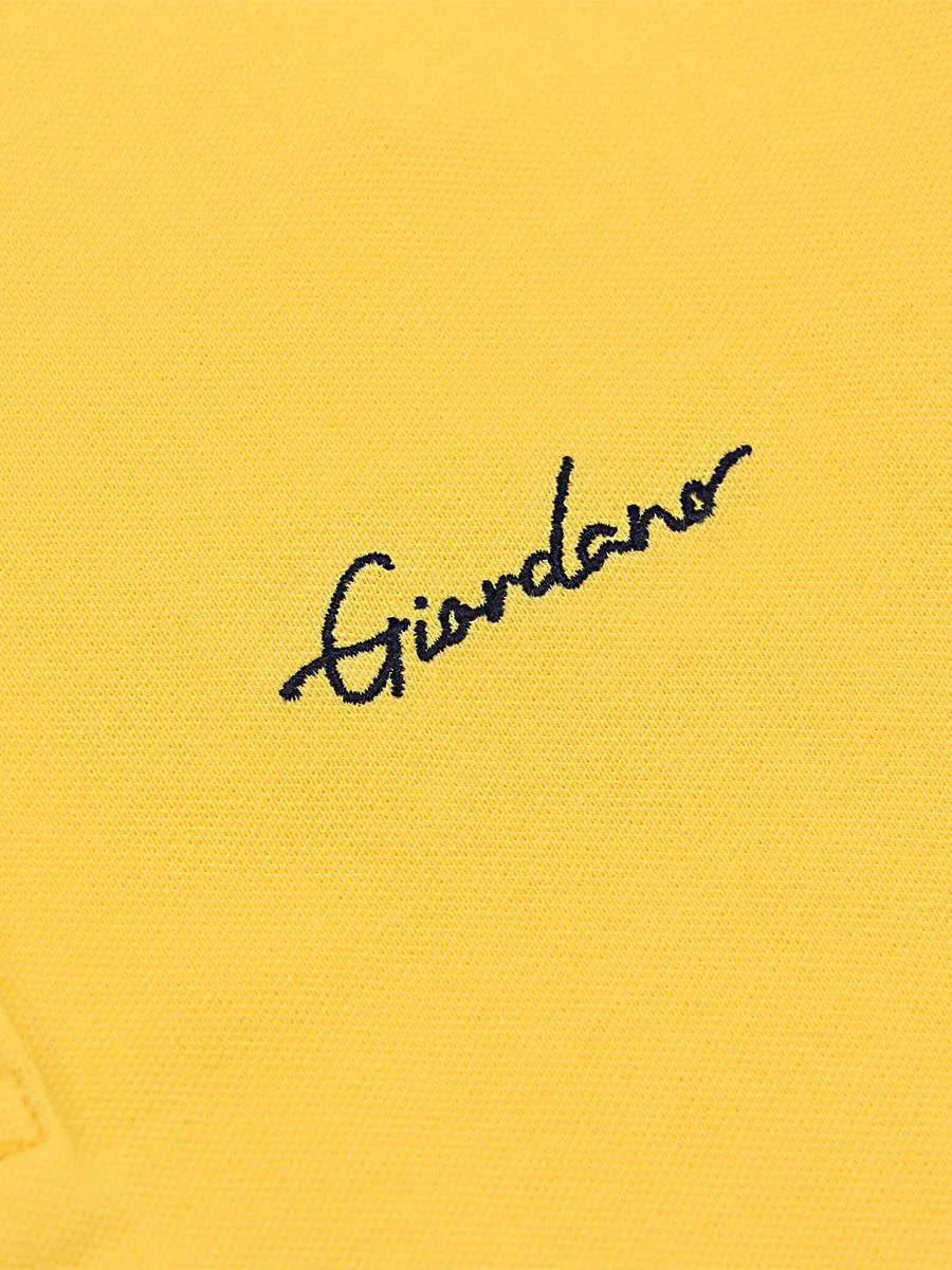 GIORDANO Women's Signature Pique Embroidery Solid Polo Daffodil Yellow