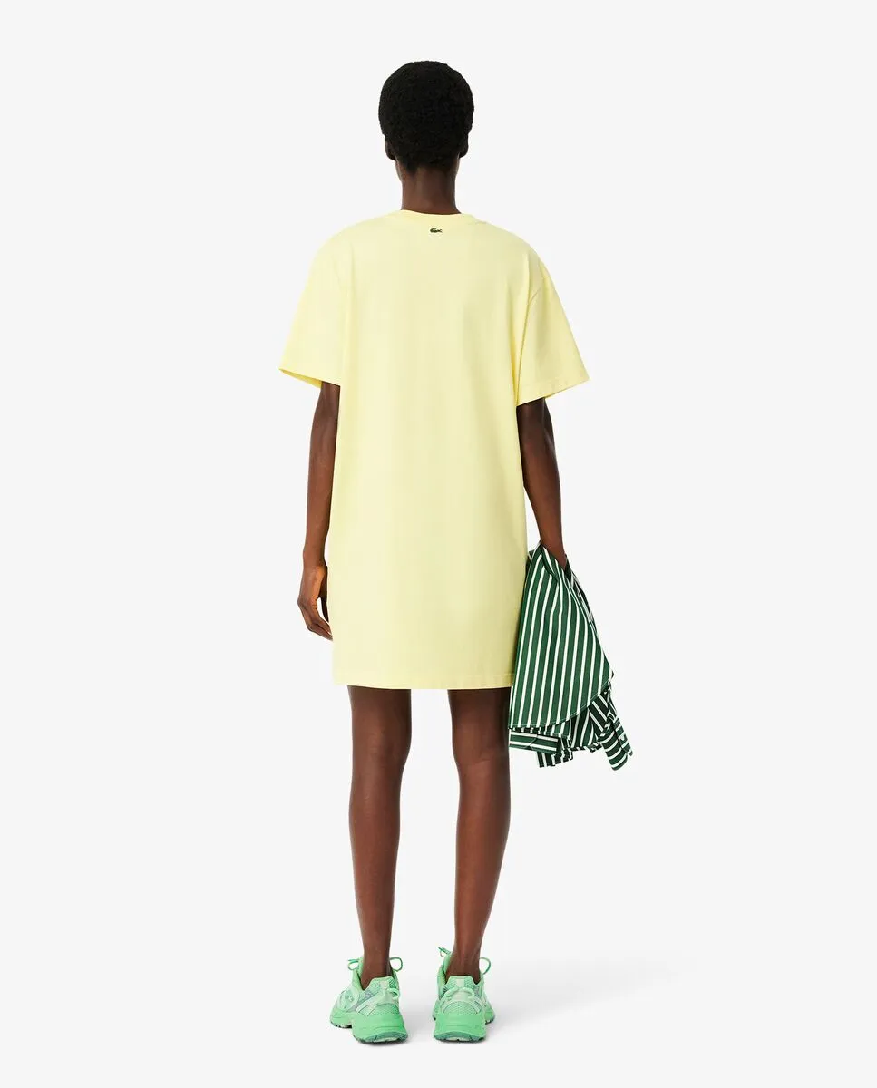 LACOSTE Oversized Branded Jersey T-Shirt Dress Yellow