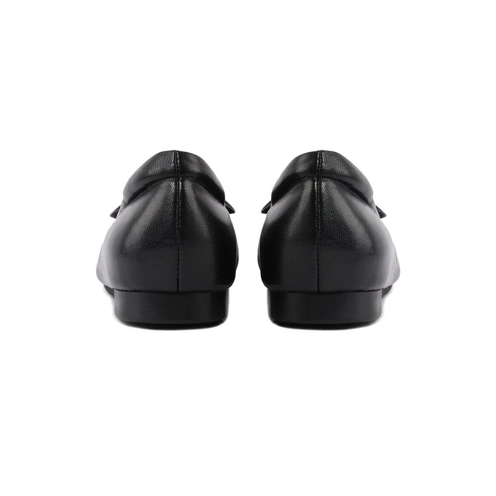 SIRENA Black Leather Court Shoes Rounded Toe Flats 0.5 inch Camelle