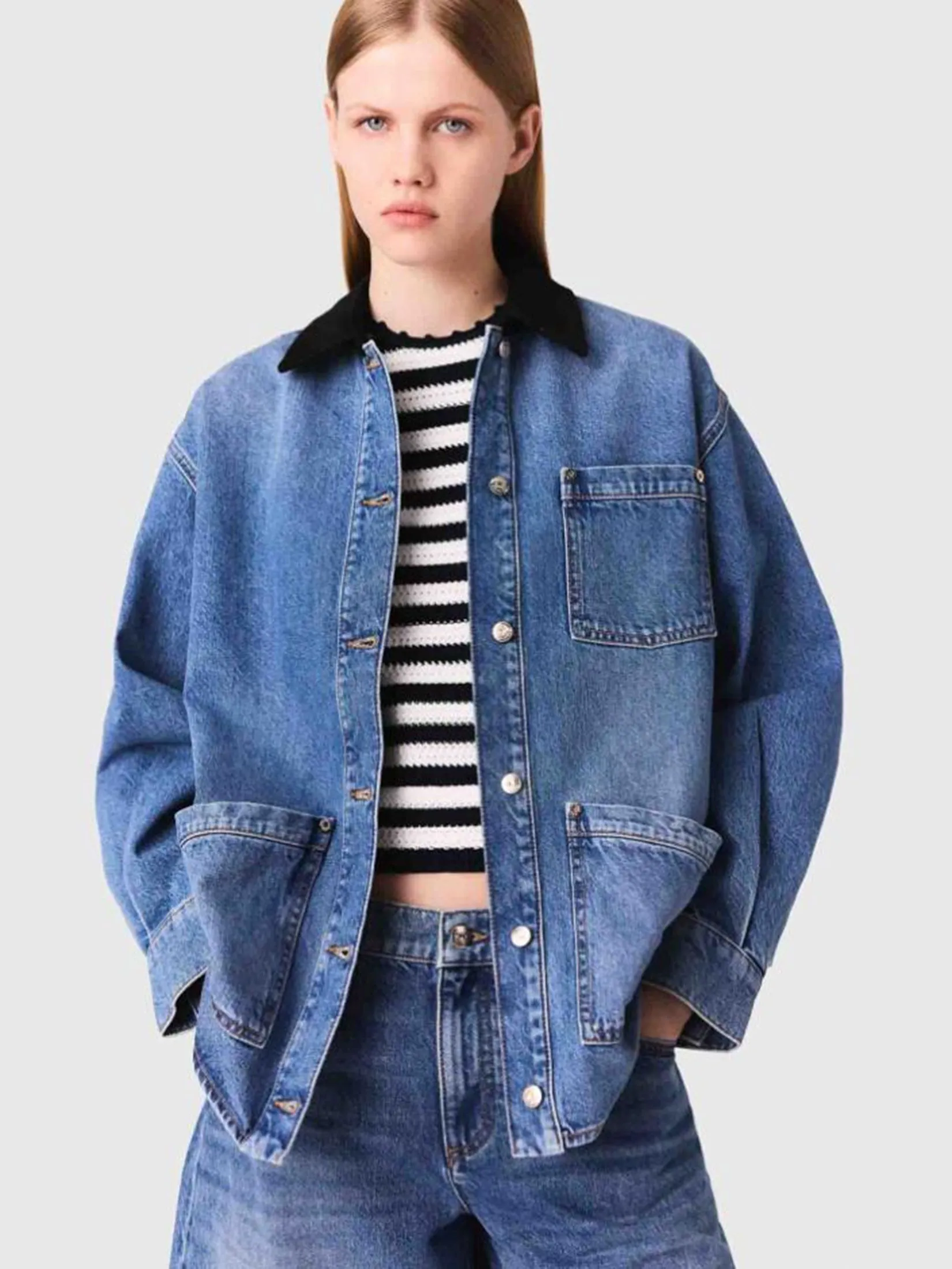 MAJE Women Jacket Faded Denim