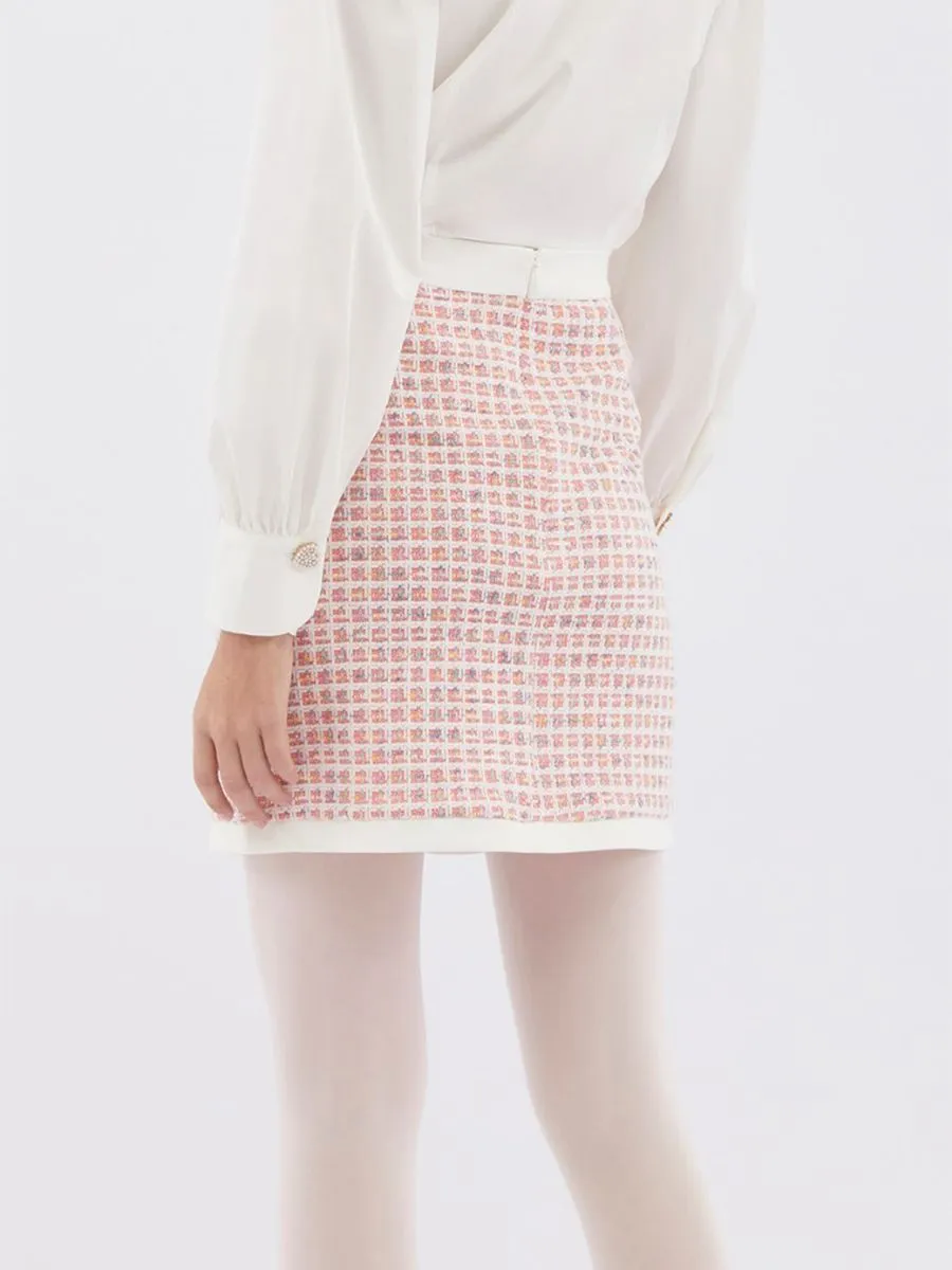 EP Checked Textured Skirt Women Mid Pink