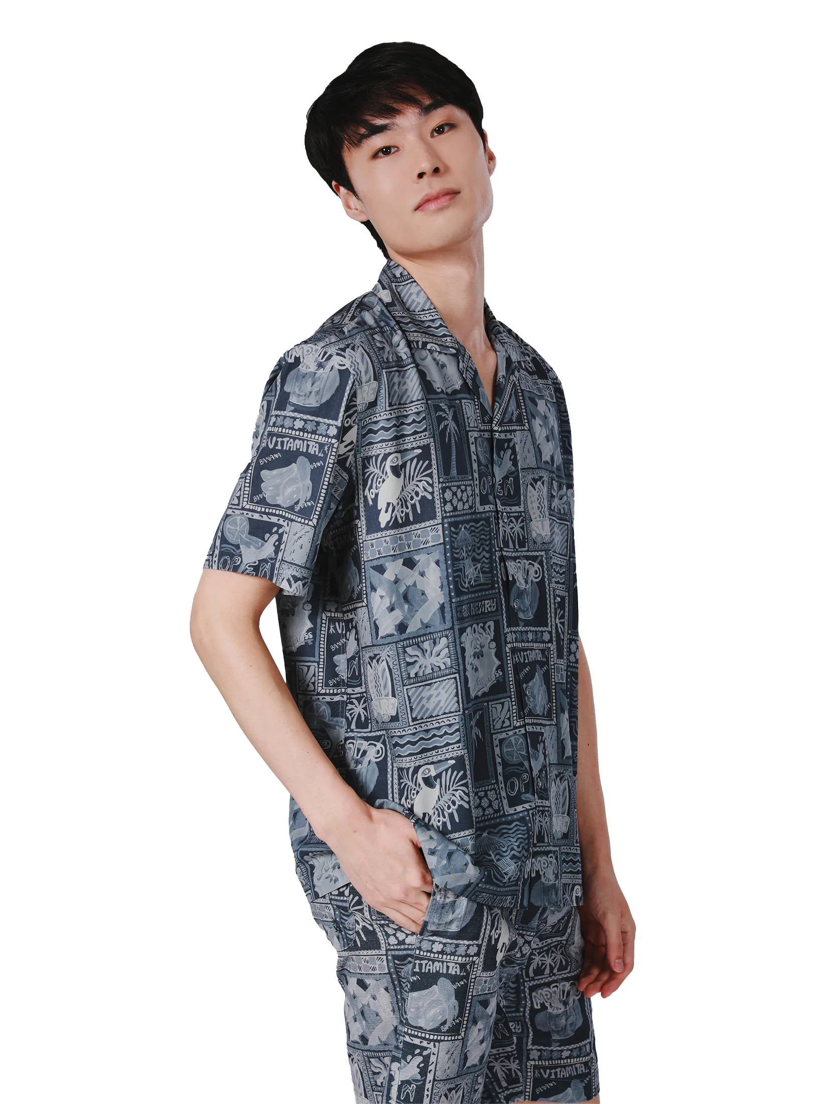 JOHN HENRY Men s Short Sleeves Hawaii Shirts (Relaxed Fit) SONGKRAN FESTIVAL Grey