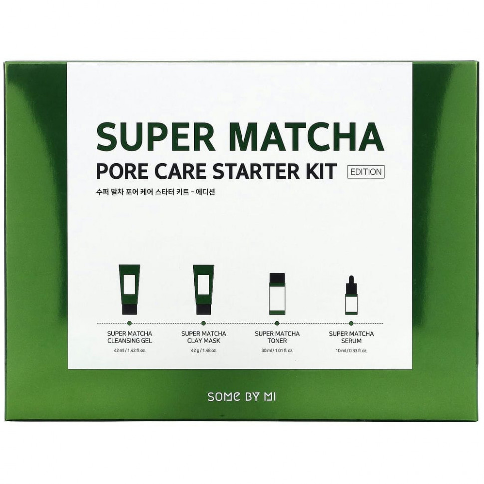 Some By Mi, Super Matcha Pore Care, стартовый набор с матчей для очищения пор, 4 предмета