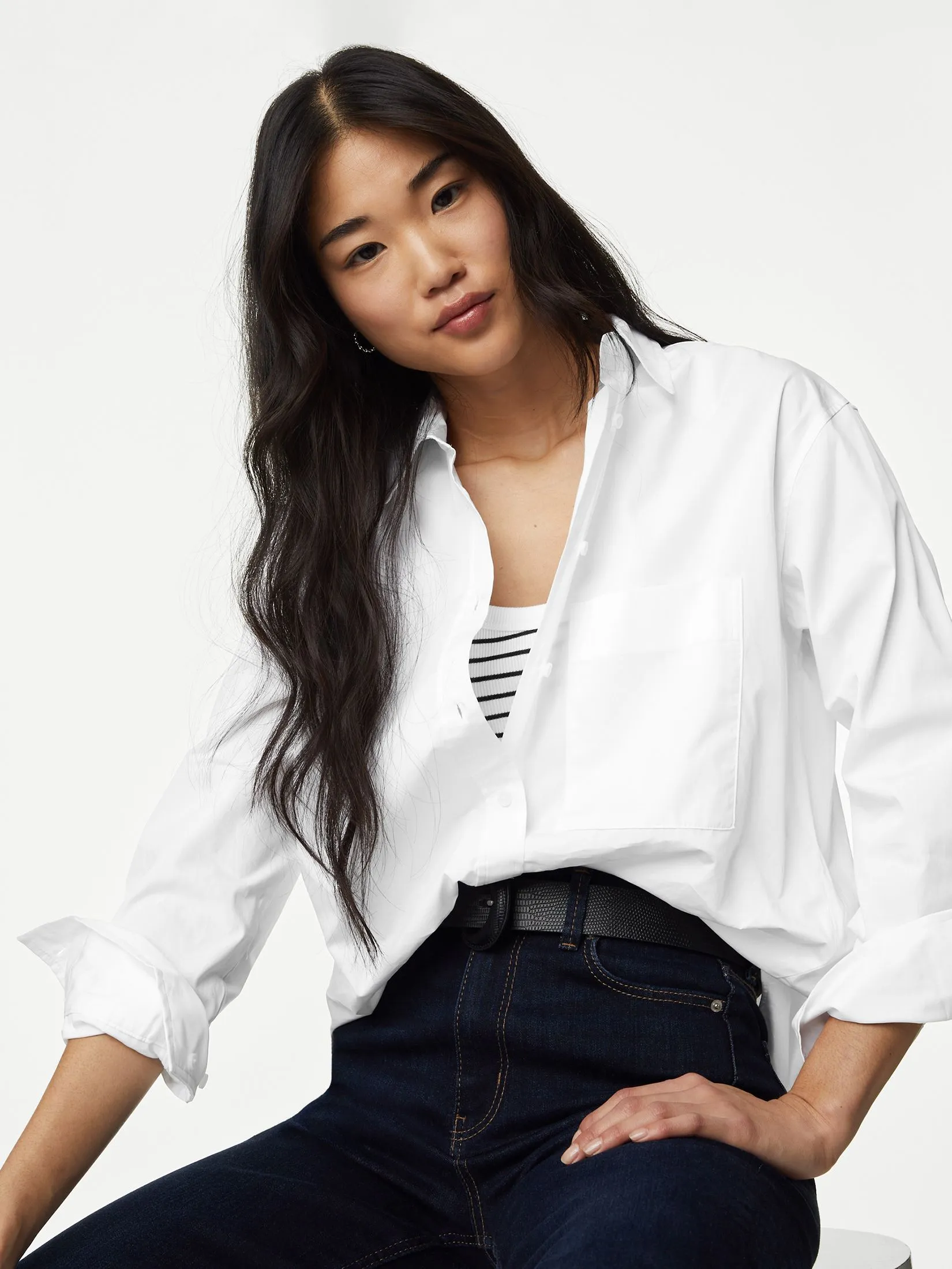 MARKS & SPENCER Women Oversized Shirt Pure Cotton White