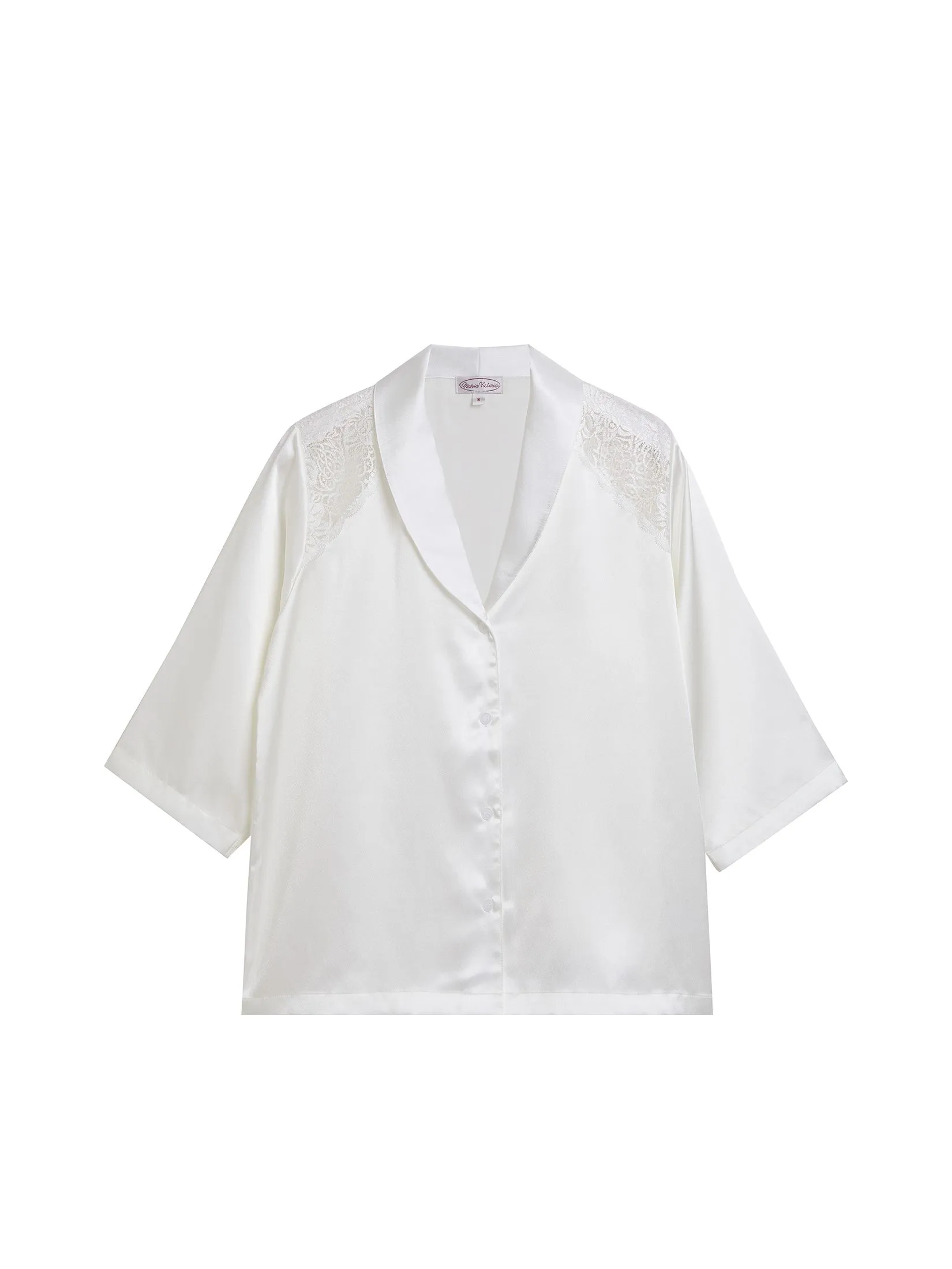 MARIA VICTORIA Women Pyjamas Shirt Cropped Sleeves + Shorts Off White