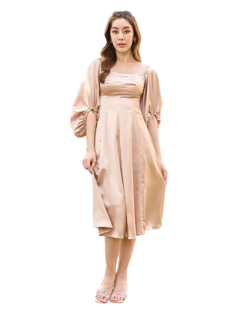 ROSE THE LABEL Gold-Scarlett satin dress