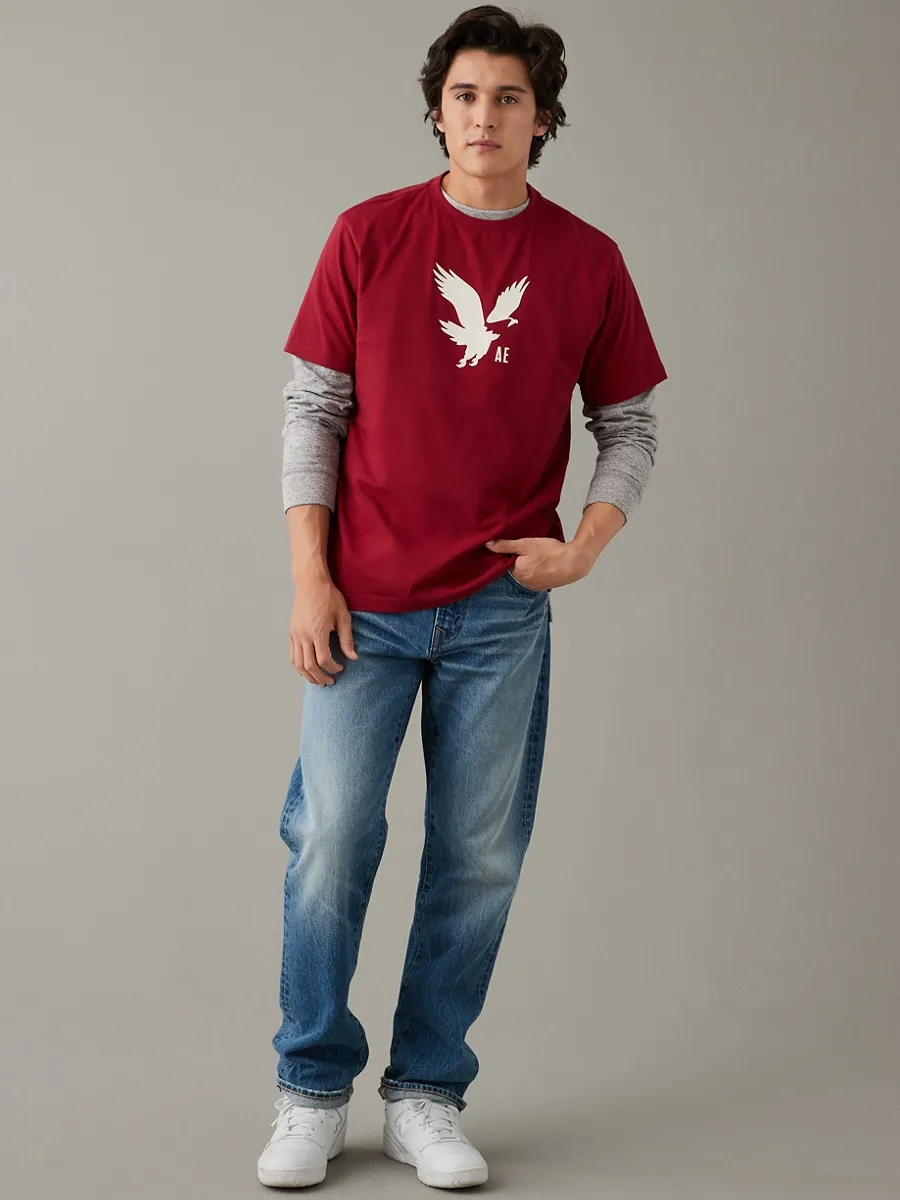 AMERICAN EAGLE MEN G SS CORE BRAND SET IN TEE- PC DYE + SERIOUSLY SOFT WASH 600 RED