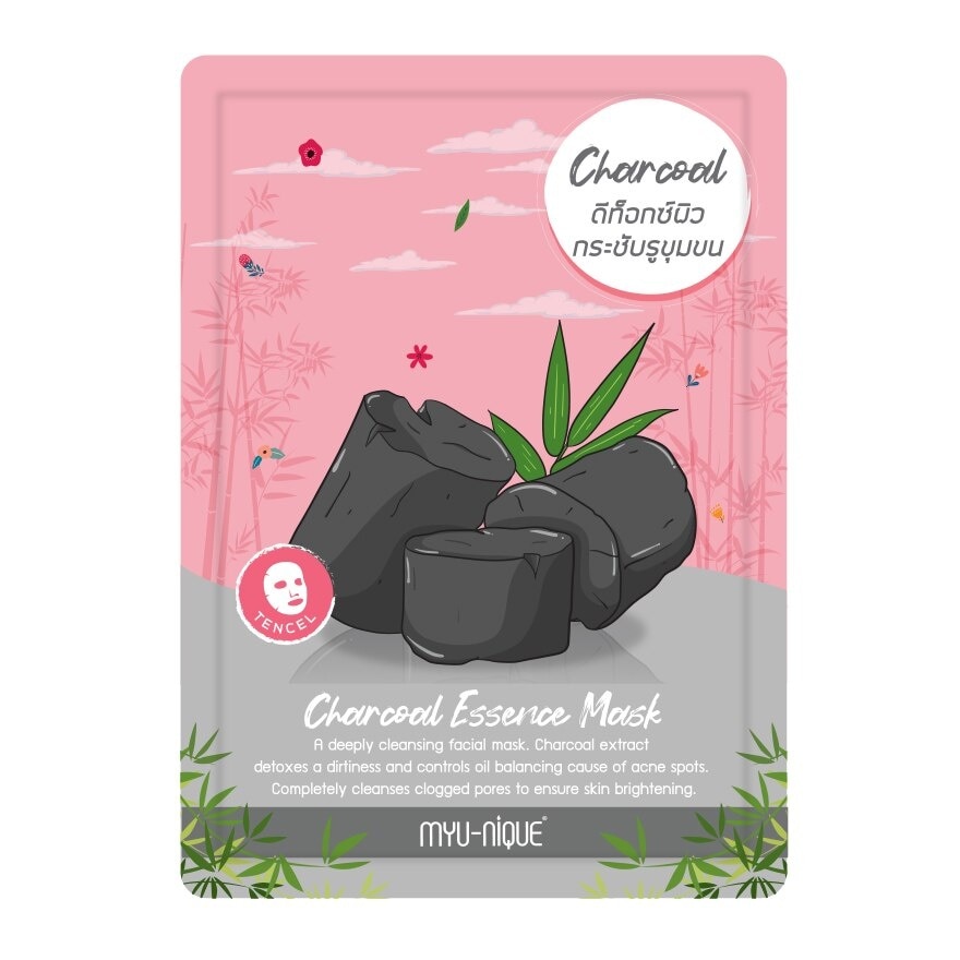 Myu-Nique Charcoal Essence Mask 1'S มาสก์หน้า ดีท็อกซ์ผิว กระชับรูขุมขน