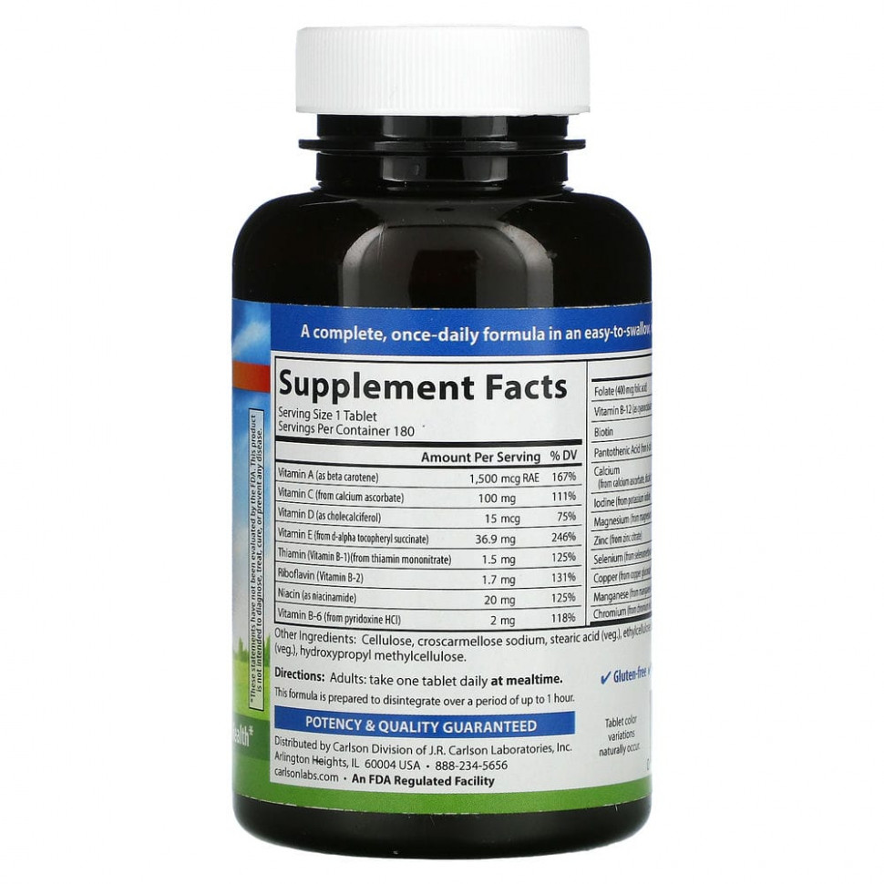 Carlson Labs, Mini-Multi, витамины и минералы, без железа, 180 таблеток