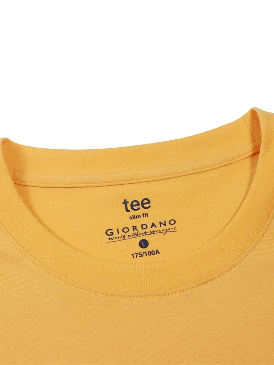 GIORDANO Men's Slim Fit Embroidery Tee (Classic Man) Jolly Yellow