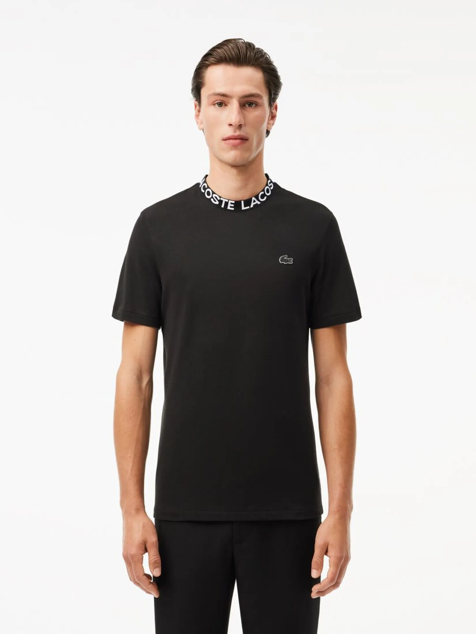 LACOSTE Jacquard Neck Piqu  Logo T-shirt Black