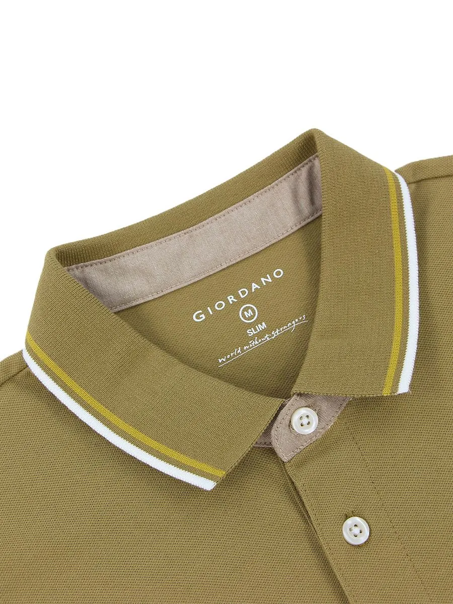 GIORDANO Men's Pique Deer Embroidery Bold Polo Antique Bronze Khaki