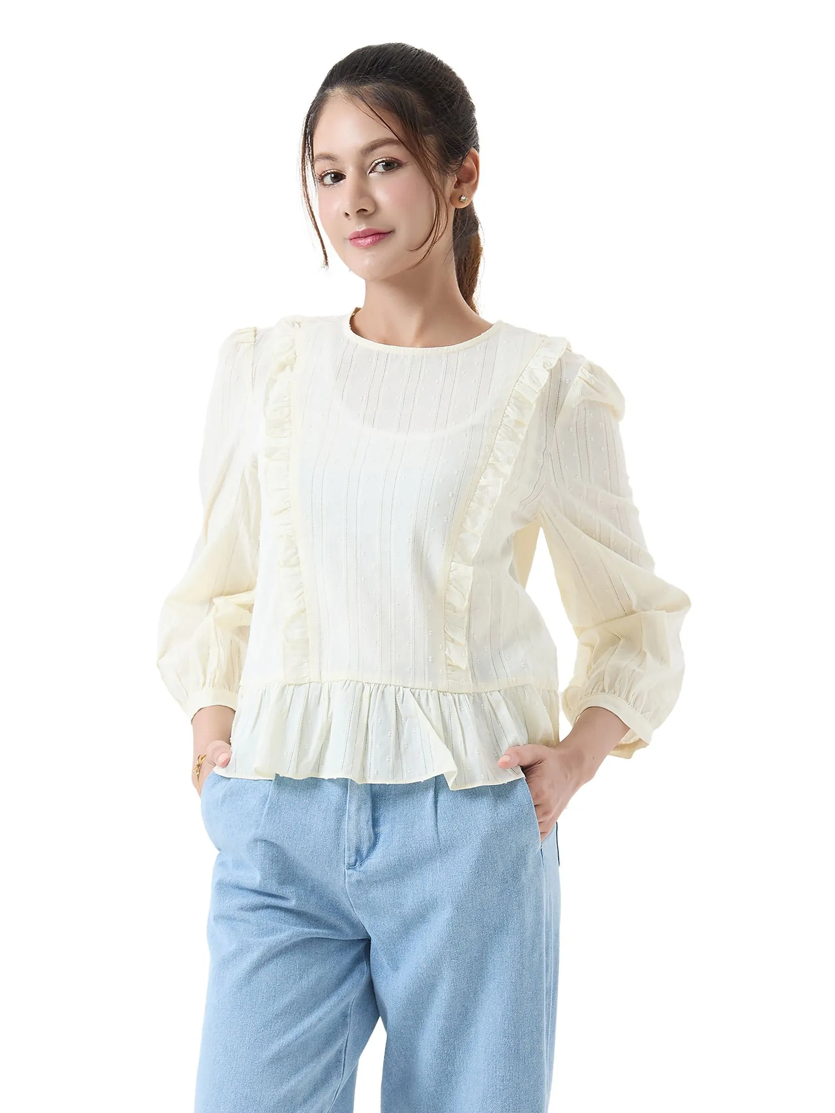 EP Ruffle Blouse Woman Ivory Size - M