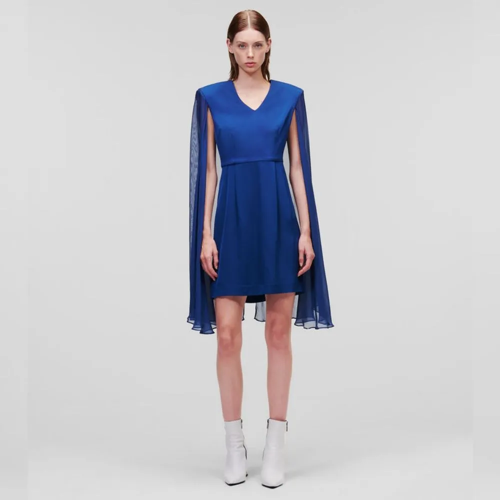 KARL LAGERFELD CAPED EVENING DRESS DARK BLUE