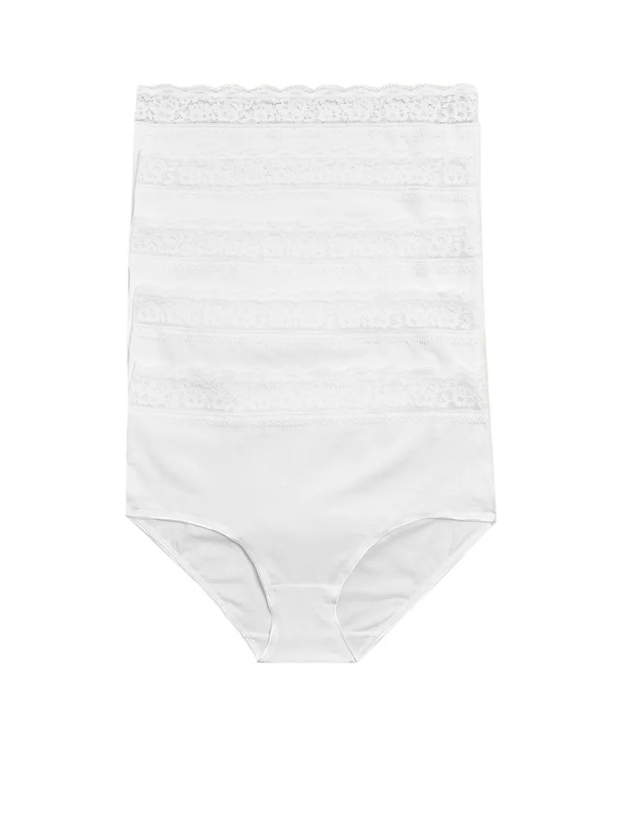 MARKS & SPENCER 5pk Cotton Lycra & Lace Full Briefs T615022F